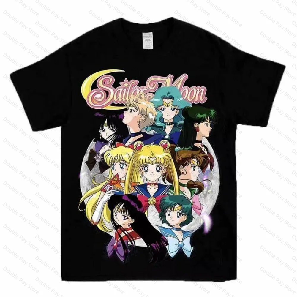 

Sailor Moon T-shirt Men's Black Short Sleeve 2026 Design Sense Ins Loose Cartoon Kids Harajuku Streetwear Tops Woman t-shirts