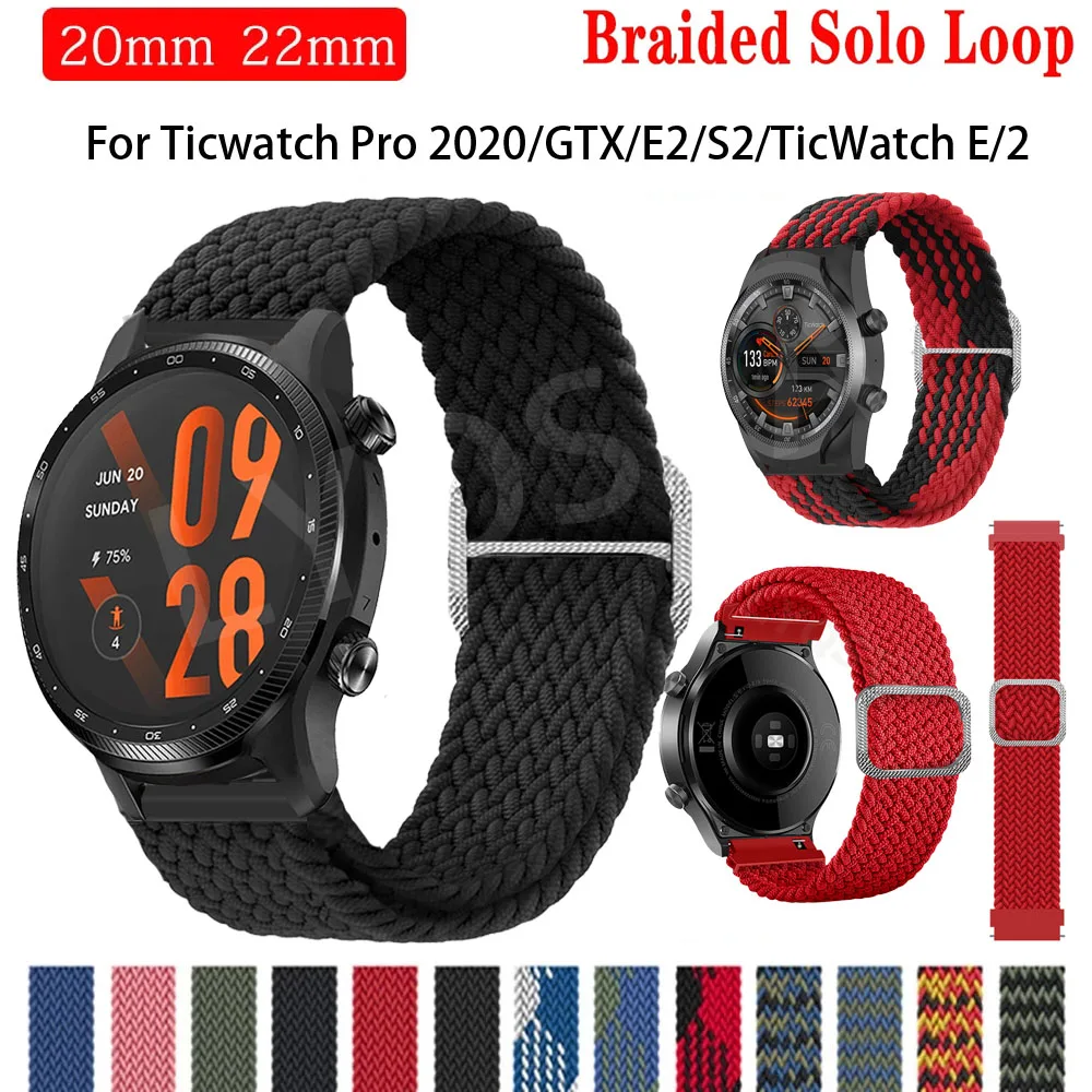 22mm Wristband For Ticwatch Pro 3 Ultra GPS Strap For Ticwatch Pro X 2020 4G/LTE GTX E2 S2 Nylon Bracelet Belt Watch Accessories