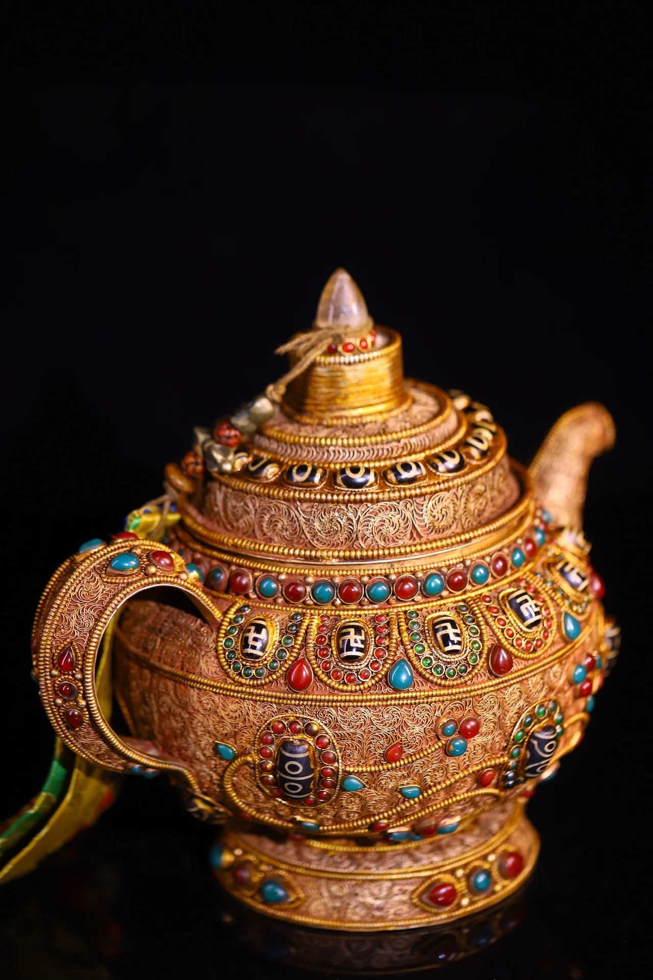 9 "مجموعة معبد التبت الفضة التبتية القديمة مذهب تخريمية فسيفساء جوهرة gZi الخرز وعاء الزبدة غلاية الإبريق تميمة تاون هاوس #1