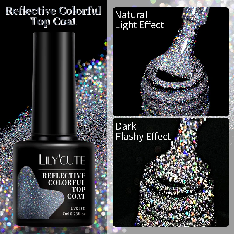 LILYCUTE 7ML Laser Reflective Glitter Gel Nail Polish Sparkling Sequins Top Coat Semi Permanent UV Gel Varnish Nail Art Manicure