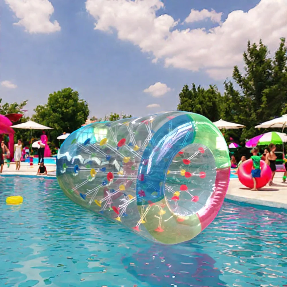 

Надувной водный прогулочный роликовый мяч цвета радуги, небольшой надувной роликовый бочонок для прогулок по воде для детей