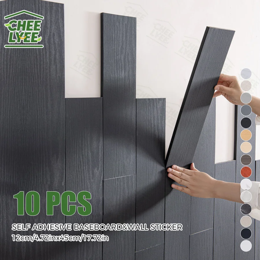 10 Stück selbstklebende Holzaufkleber, Wandaufkleber, Sockellinien, 10 mm Dicke, geeignet für alle Inneneinlagen, 17,72 x 4,72 Zoll
