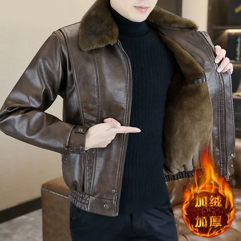 Men's Leather Jacket Winter Warm Fleece Lining Motorcycle Jacket Men Fashion Rider Clothing Bomber Jacket Men Male Leather Coats