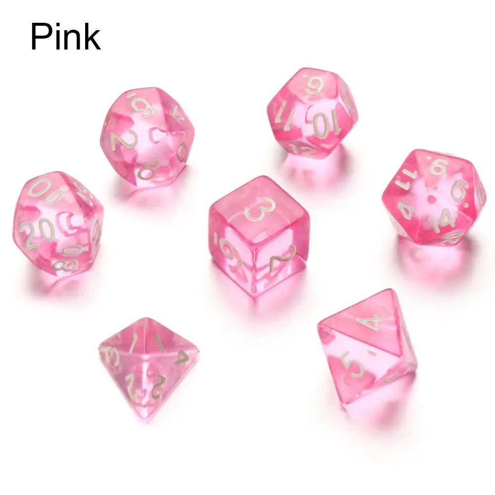 7 buah Set jelas Pink dadu nomor D4 D6 D8 D10 D persentase D12 D20 Polyhedral Dices Kit untuk DND COC TRPG RPG Board Games Party