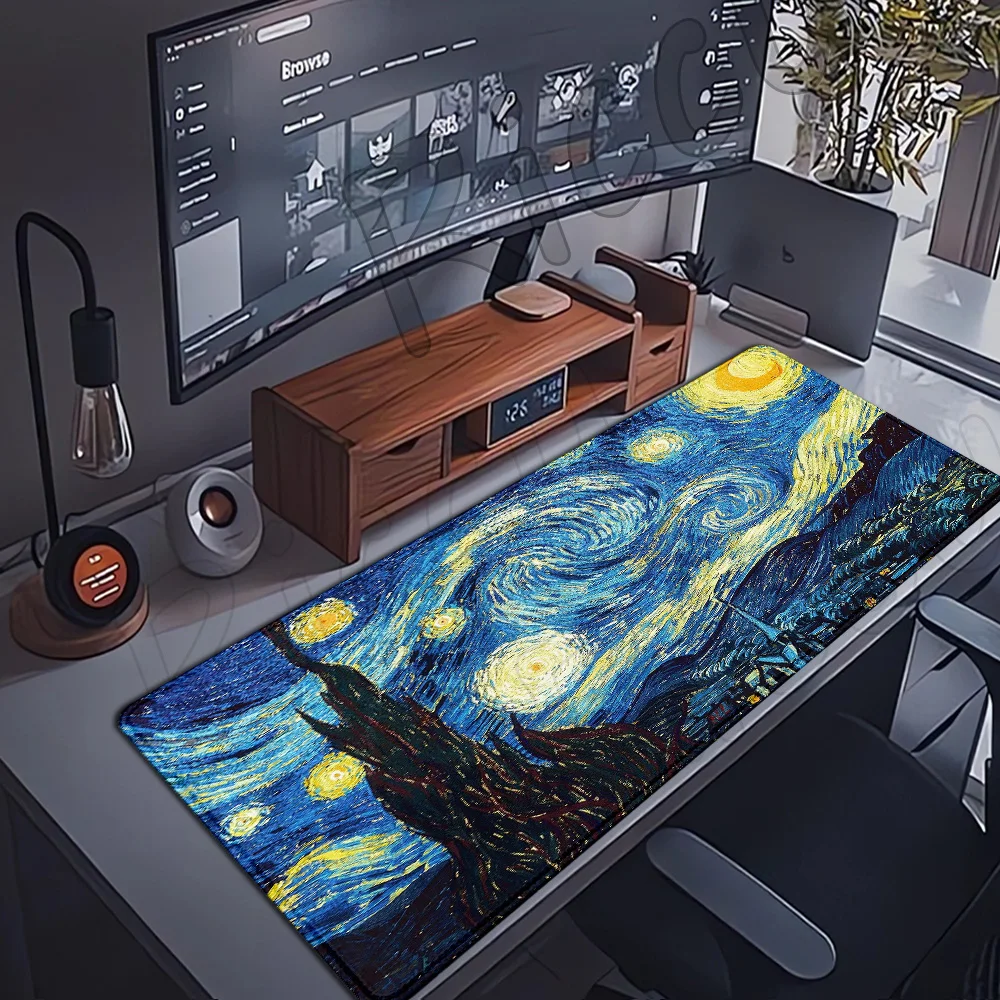Vintage Oil Painting Mouse Pad Da Vinci Desk Mat Gaming Accessories Van Gogh Carpet Gamer Rug Large Keyboard MouseMat Playmats