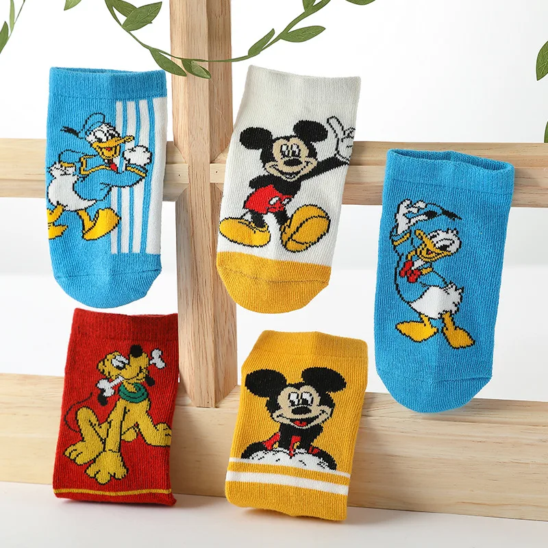 5 Pairs Disney Kids Short Socks Cartoon Cute Children\'s Cotton Boy\'s Socks Mickey Mouse Girl\'s Socks Summer Soft Breathable Sock