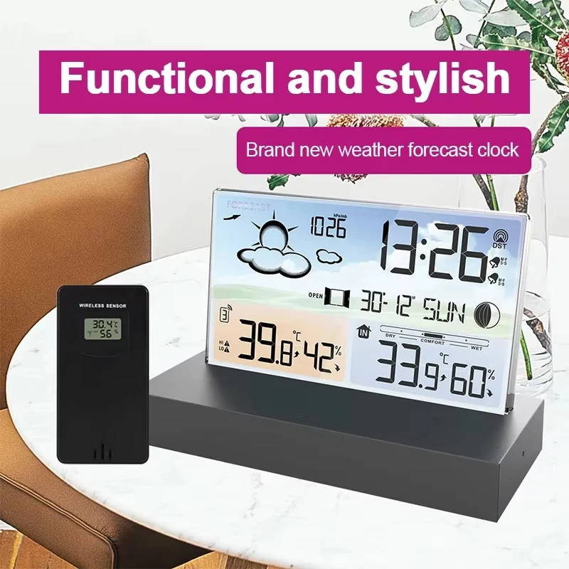 Transparent Weather Station Indoor Outdoor Wireless Thermometer Hygrometer With 1 Remote Sensor Temperature And Humidity Meter