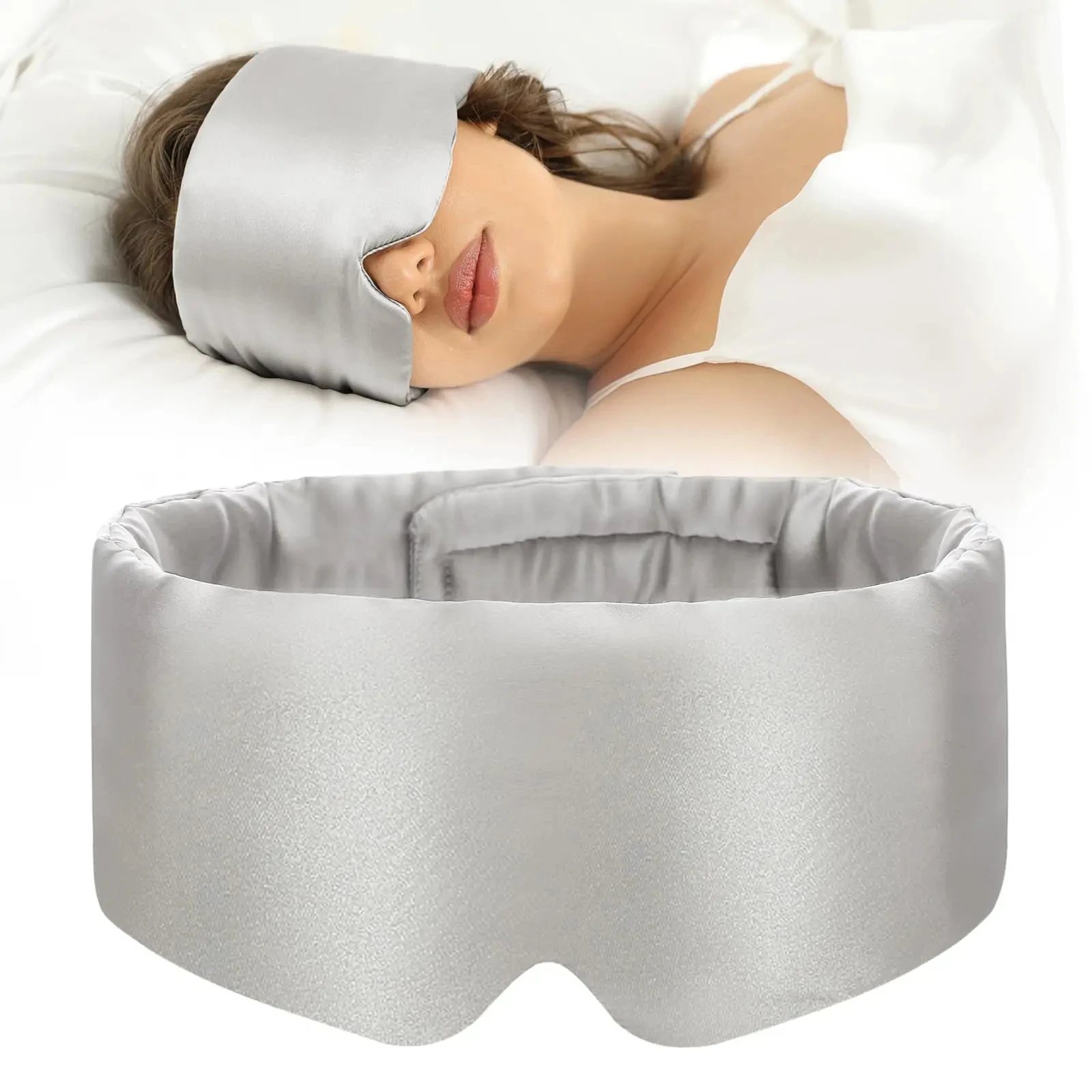 Silk Sleep Mask Soft Pressureless Sleeping Mask 100% Mulberry Silk for Eye Skin Anti Wrinkles,Adjustable Wide Velcro Ear Cover