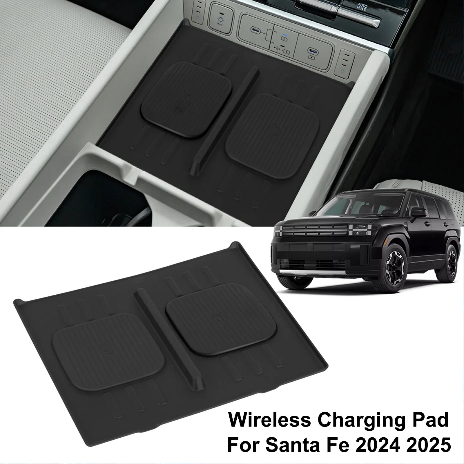 

For Hyundai Santa Fe 2024 2025 Wireless Charging Pad Silicone Central Control New Car Charger Mat For Sante Fe High-Quality
