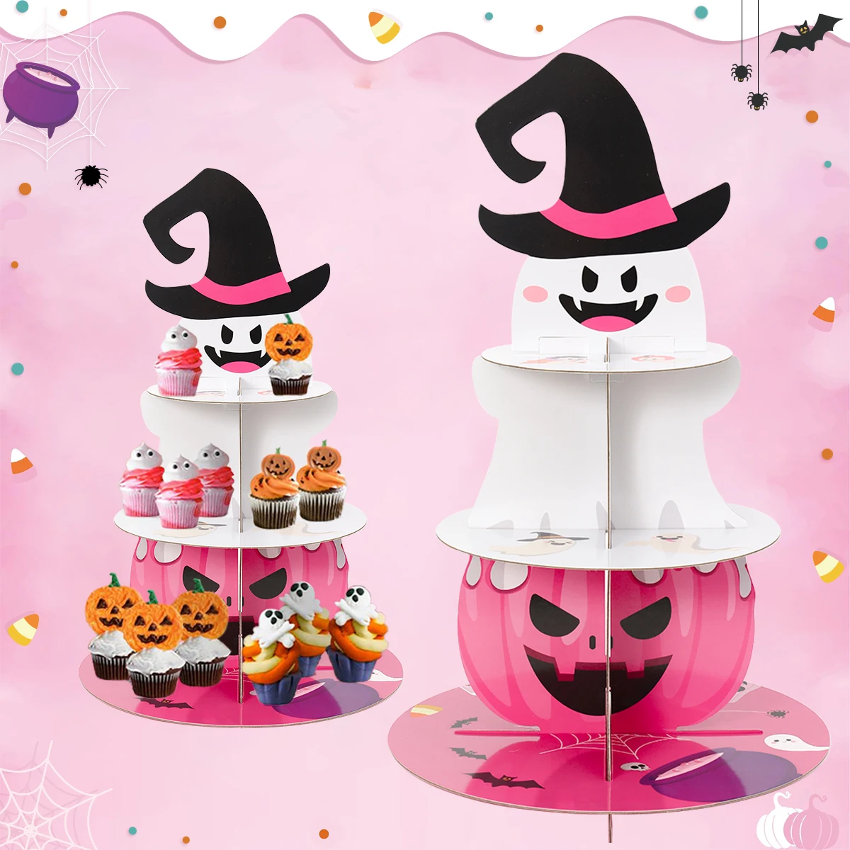 

Halloween Cake Stand Pink Pumpkin Ghost Pattern 3 Tier Cupcake Stand Dessert Display Holder for Halloween Party Decorations 2024