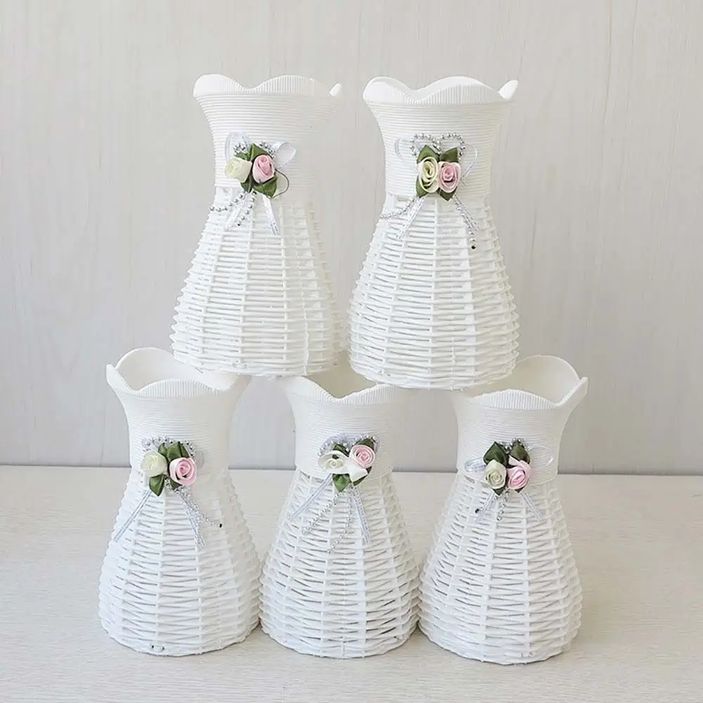 Maceta de ratán Artificial para decoración de escritorio, 1 cesta de piezas de plástico, florero blanco de 16,5 cm, bandeja para plantas de jardinería, para el hogar y la Oficina