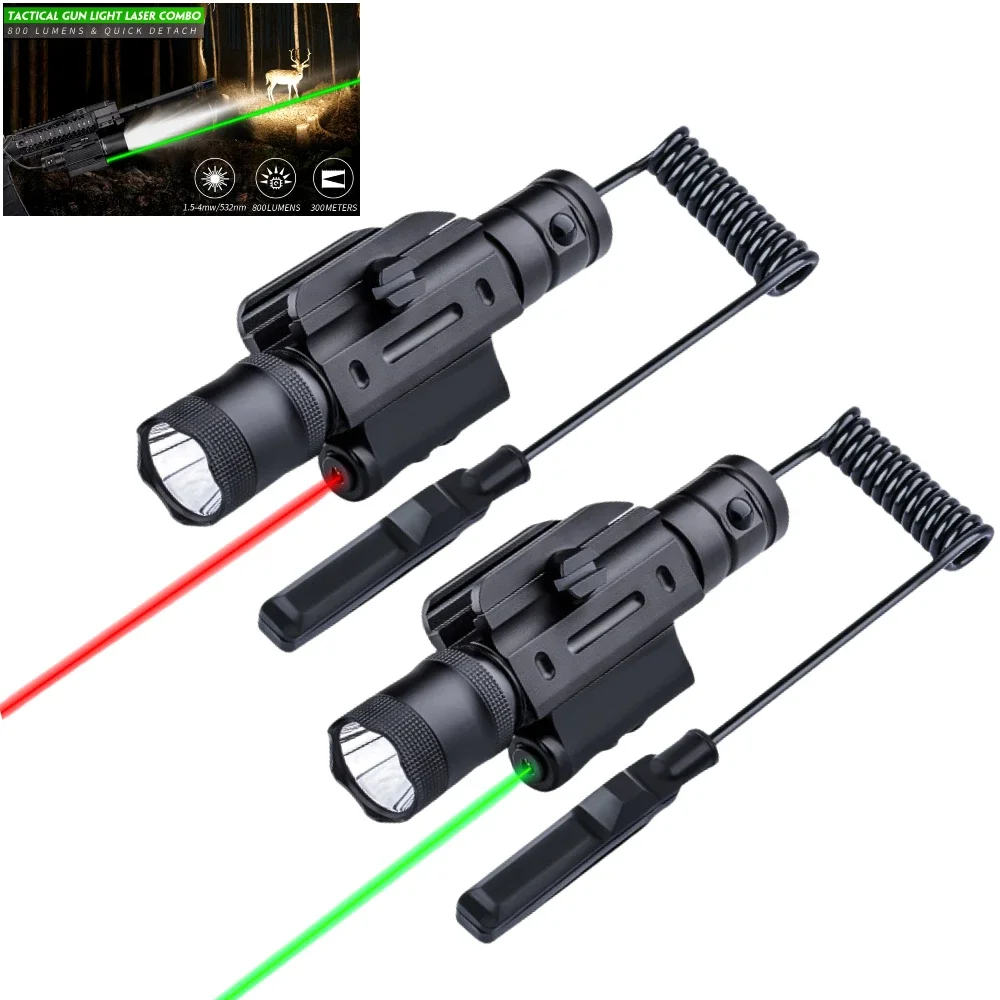 

800 Lumens Rifle Weapon Gun Light Combo Red/Green Laser Sight LED Flashlight Include Pressure Switch for Hunting Shooting