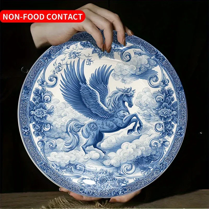 2D Flat, 2D Flat 21 Large Size Round Halloween Christmas Decorative Sign and Ornament, Porcelain Decoration 1 Pegasus Ceramic