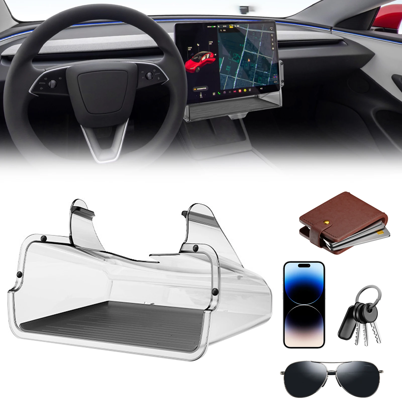 Magnetic Sunglass Phone Caddy for Tesla New Model3 2024-2025 & New ModelY 2025 Tissue Holder with Anti-Slip Pad Waterproof