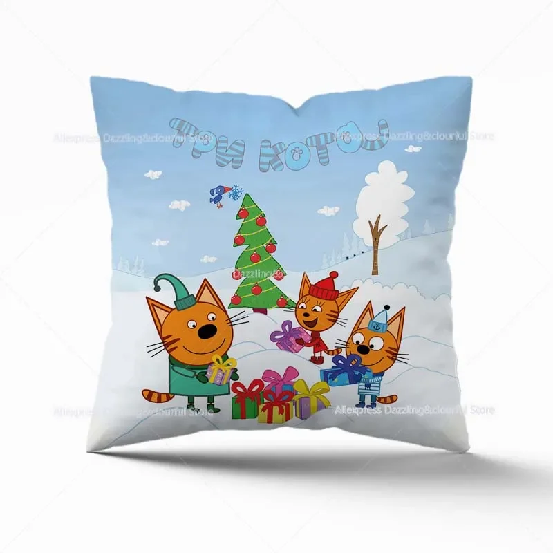 TpnkoTa Three Kittens Pillowcover My Family Three Happy Cats Pillow Case Kids Decorative Sofa Cushion Cover No Pillow 45cm