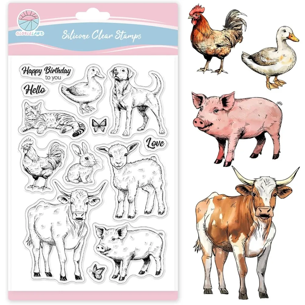 Transparente Stempel mit Nutztieren für die Kartenherstellung, Katzen, Hund, Schaf, Schwein, Silikongrüße, alles Gute zum Geburtstag für Sie, transparente Stempel, Siegel