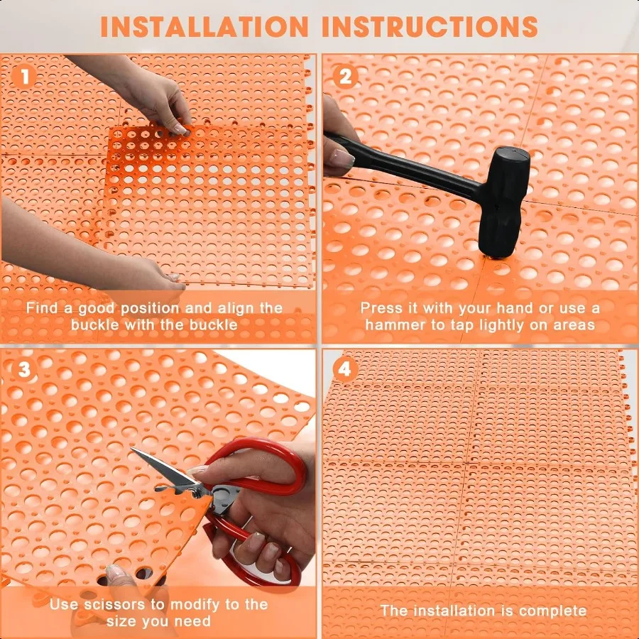 بلاط الصرف وحدات بلاط الأرضيات المتشابكة مع 1 قطعة مطرقة بلاستيكية 12 "× 12" وسادة حصيرة عدم الانزلاق المطاط الكلمة حصيرة مع H #4
