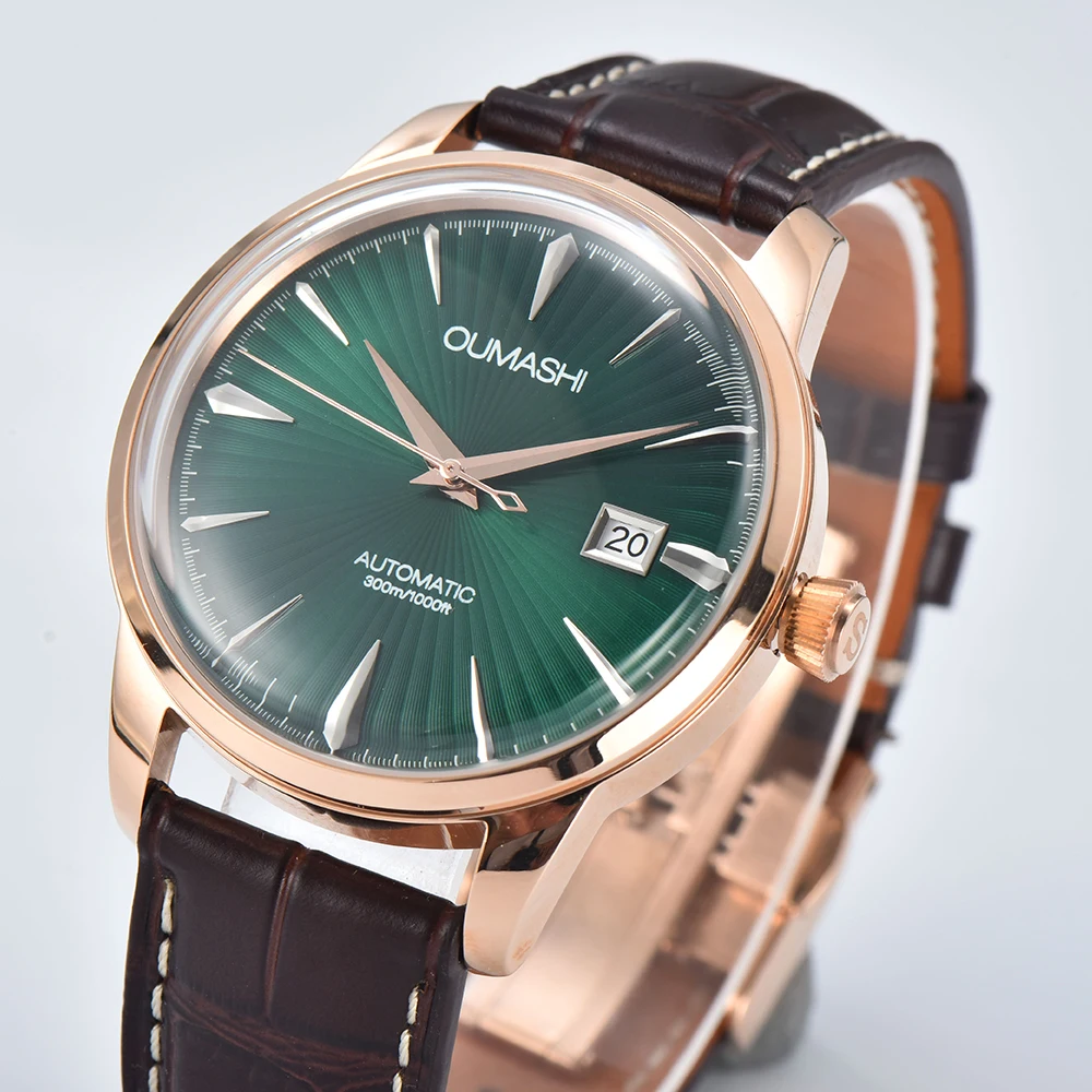 Orologio automatico da cocktail NH35 personalizzato Orologio da polso impermeabile con doppia cupola Tandorio Orologio da immersione con data Orologio da uomo con cinturino in pelle