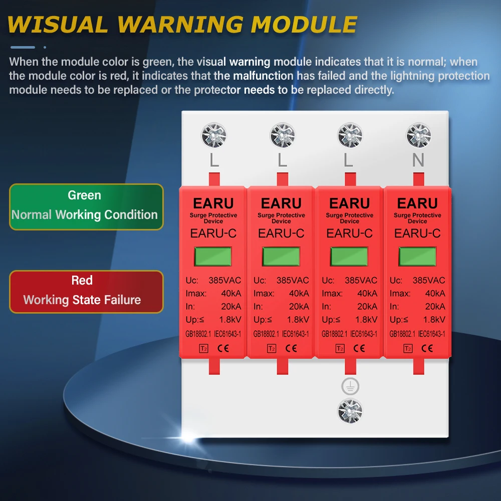 جهاز حماية زيادة التيار الكهربائي SPD صواعق منزل الجهد المنخفض 1/2/3/4 القطب حماية الجهد الكهربي تيار مستمر 500 فولت 800 فولت 1000 فولت 40KA 60KA #5