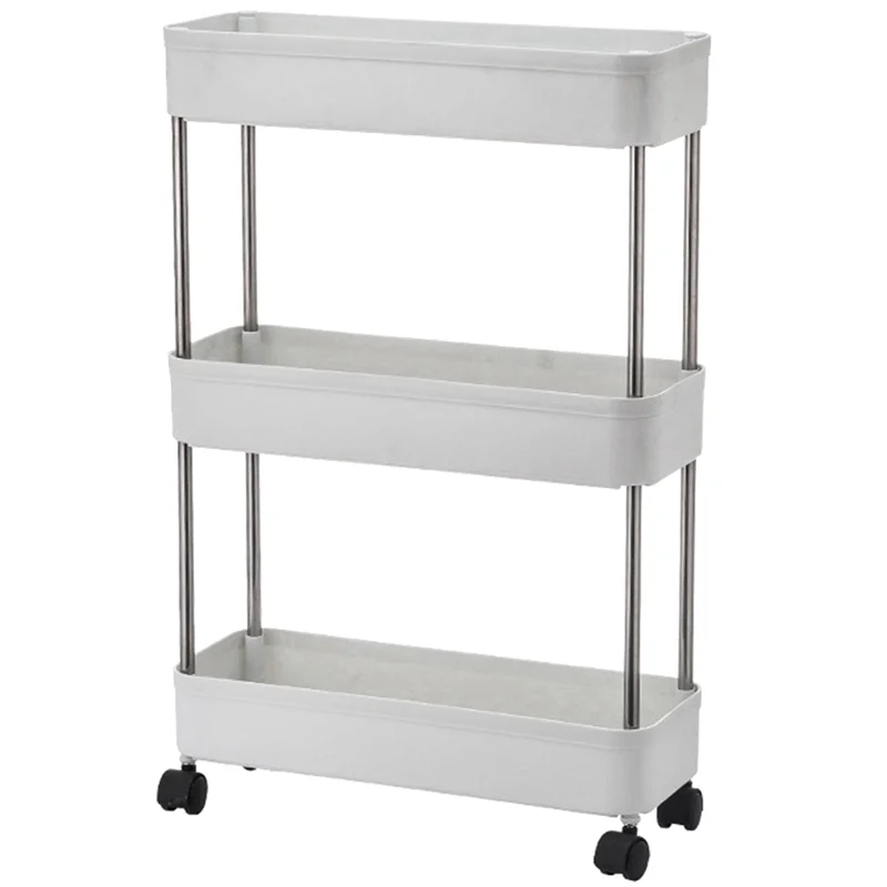 

AB09-3 Tier Wheel Trolley Slim Storage Narrow Under Desk Storage Rotary Rack For Office Bathroom Kitchen Laundry Room Narrow Spa