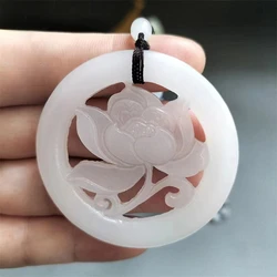 Afghanistan White Jade Blossom Rich and Noble Lotus Pendant Necklace, Men's and Women's Sheep Fat White Jade Pendant