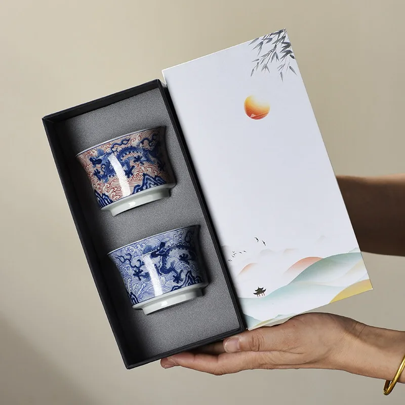 Dragon Pattern Ceramic Master Tea Cup Gift Box for Gongfu Tea Ceremony - Premium Heatproof Non-Slip Durable Office Home Gift