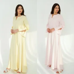Jiayigong High Quality Evening Jersey Draped Flower Clubbing A-line O-Neck Bespoke Occasion Gown Long Sleeve Dresses