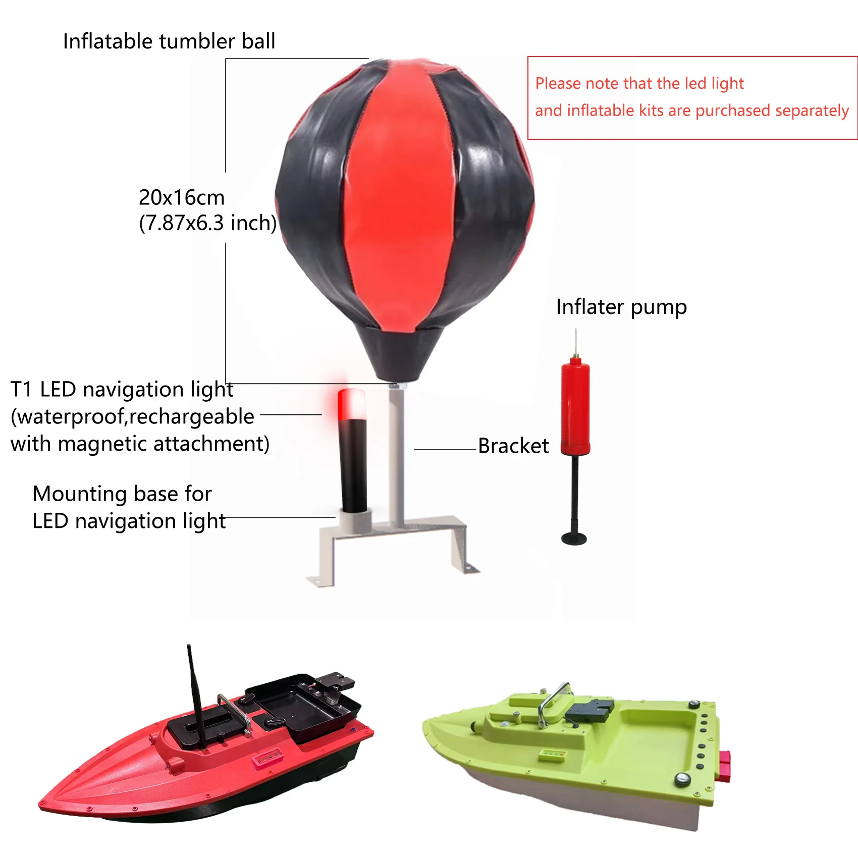 Fishing Bait Boat Inflatable Self-Righting Ball Kit 16x20cm,Anti Flip Ball Marker Buoys for S70 S80 RC Fishing Bait Boats