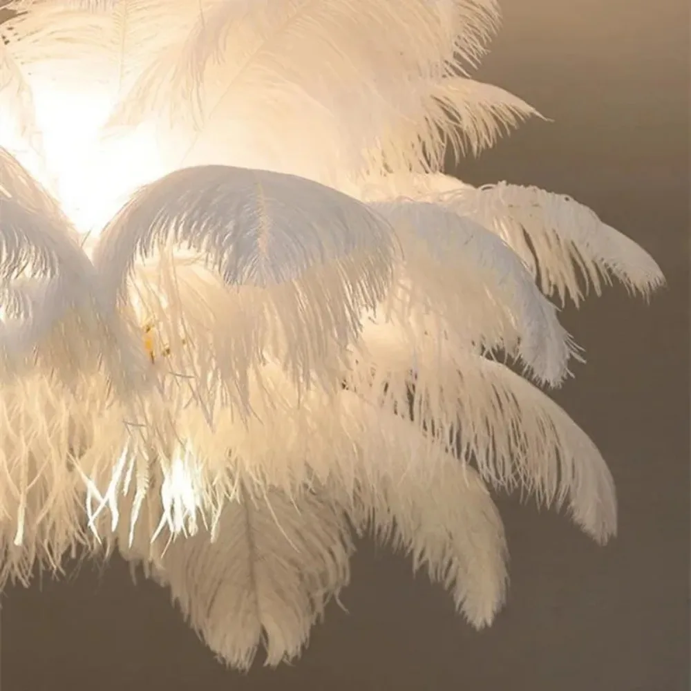 Nordic Ostrich Feather Pendant Lamp, Lâmpada de pena branca para sala de estar, Decoração do quarto das crianças, Iluminação interior