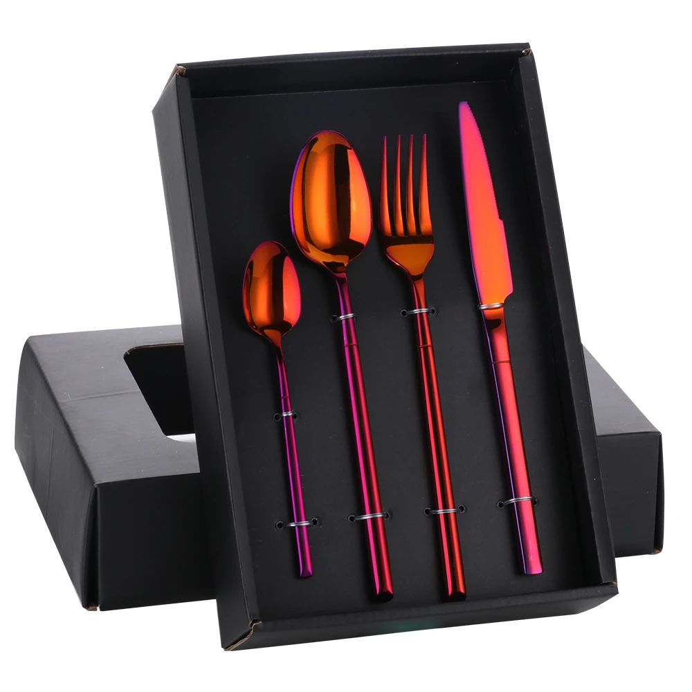 20pcs Silverware Set with Gift Black Box 18/10 Stainless Steel Cutlery Set Cubiertos Gold Knife Spoon Fork Set  kitchen 2020