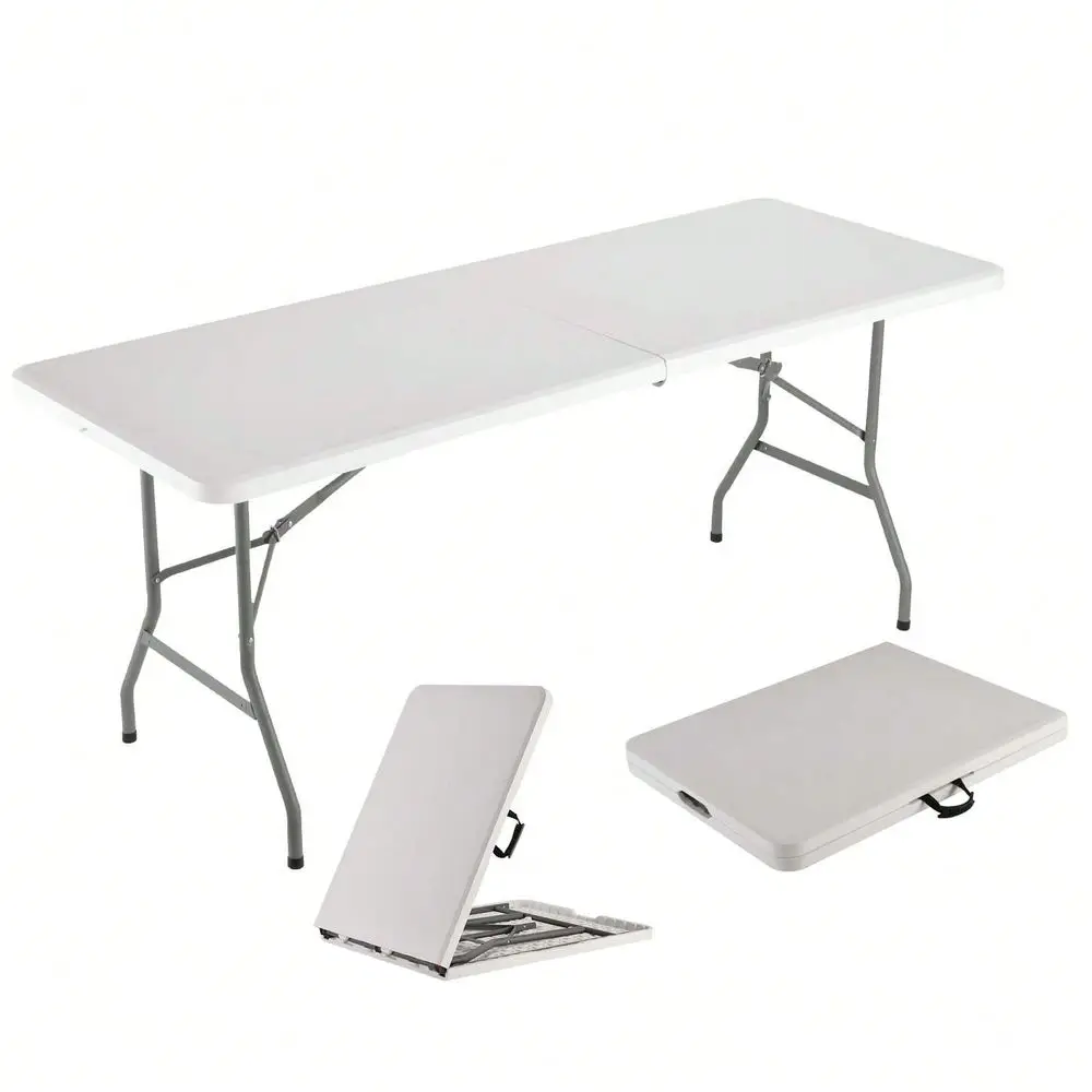 

6FT Folding Table With Handle HeavyDuty Foldable Table Portable Table For Indoor Outdoor Use Perfect For Events, Camping, Parti
