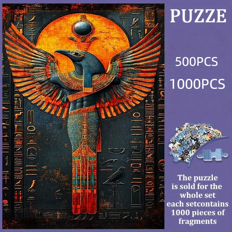 Puzzle 2026, Puzzle Papierowe DIY, Egipski Faraon, Bóg Horus, Tajemniczy Starożytny Egipski Obraz Ścienny, Gruby Biały Karton