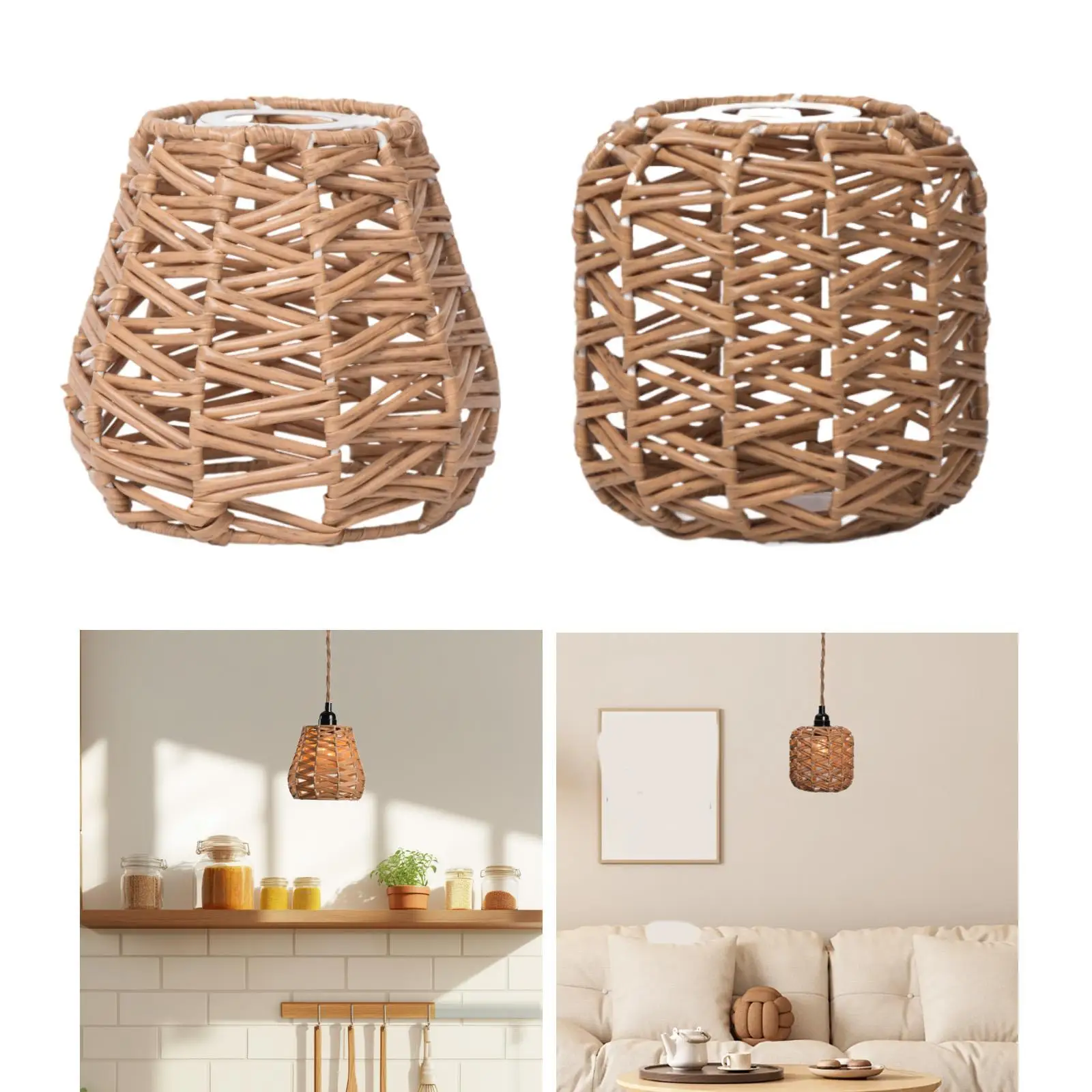 

Imitation Rattan Lamp Shade Decor Replacement Handwoven Decorative Pendant Light