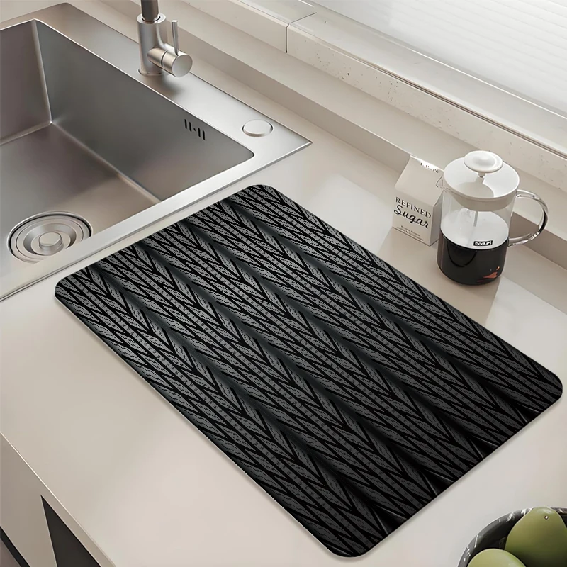 

Kitchen Drying Mat Absorbent Dish Mat Non-slip Black Herringbone Pattern Quick Dry Counter Mat for Kitchen Sink