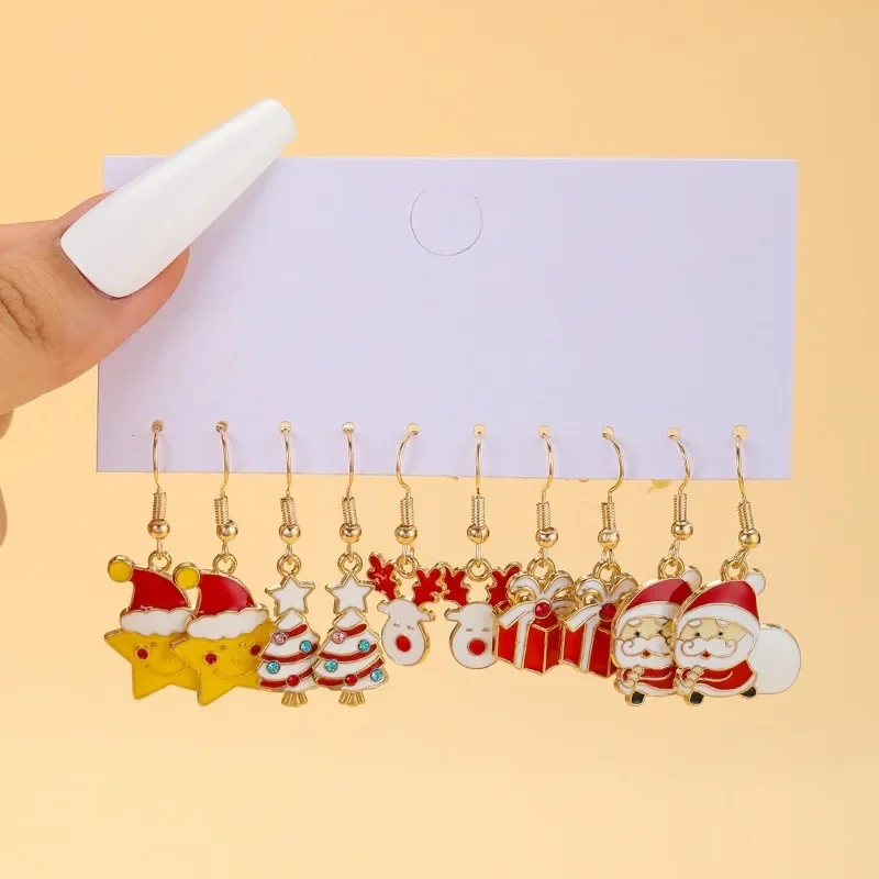 Christmas Alloy Snowman Santa Claus Gift Drip Earrings Set, Suitable for Christmas Wear, Holiday Party Gifts