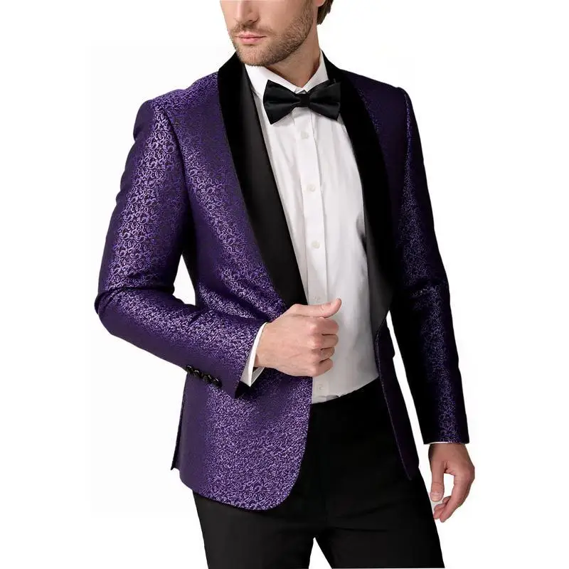 

Men's Jacquard Suit Floral Embroidery Tailored Fit Autumn Fashion Double Slit No Brand Special Wide Style Flat Collar