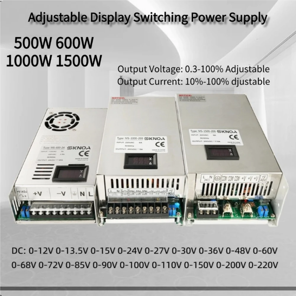 Digital Display Adjustable 500W 600W 1000W Power Supply 0-12V 15V 24V 30V 36V 48V 60V 72V 85V 90V 110V 150V 200V Ac To Dc Smps