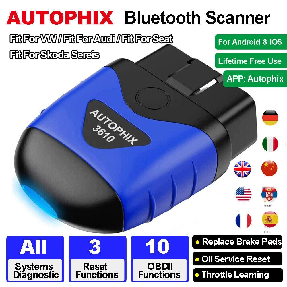 

AUTOPHIX 3610 Bluetooth для VAG VW Audi Skoda SEAT 12 В автомобилей полносистемный сканер OBD2 считыватель кодов ABS SRS EPB диагностический инструмент