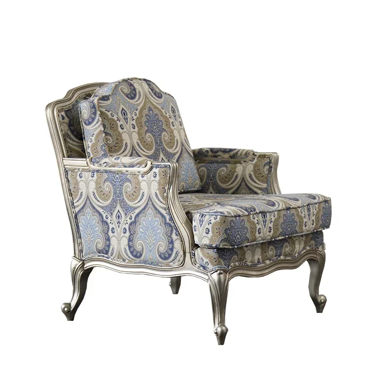 American Light Luxury Solid Wood Villa Champagne Living Room Sofa Wingback Chair Single Leisure Chair