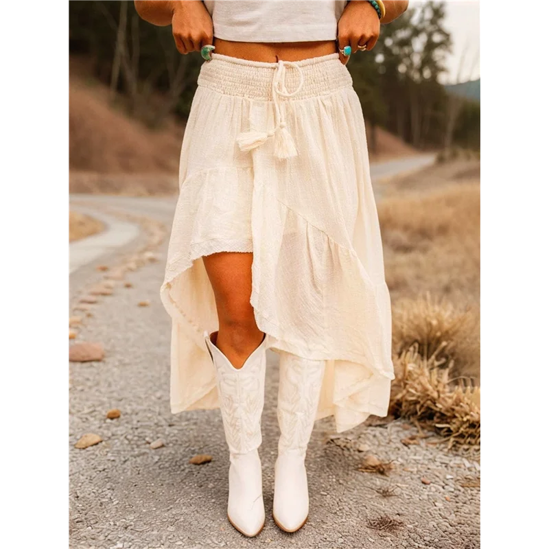 CYL-robe Maxi bohème occidentale pour femmes, été décontractée, asymétrique, ourlet haut-bas, jupe en jean de campagne, demi-jupe