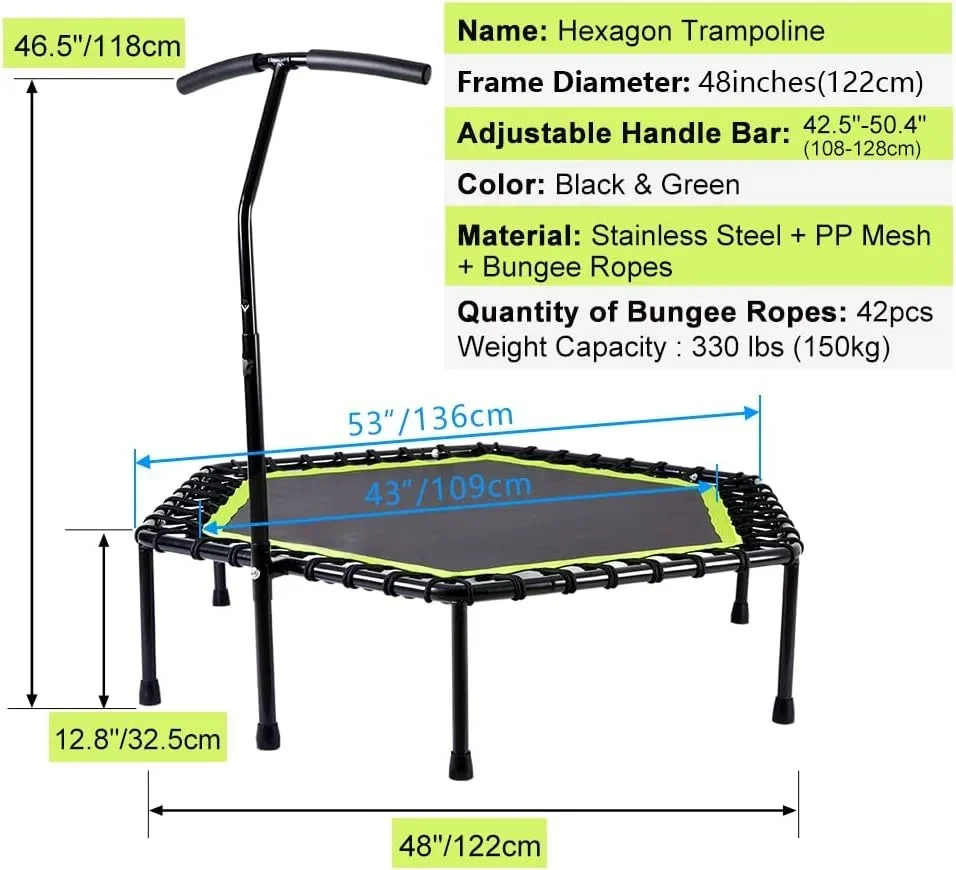 2026High Quality Gym Equipment Fitness Trampoline 48" 53'' Silent Hexagon Mini Trampoline Jumping Bed For Sale Trampolines