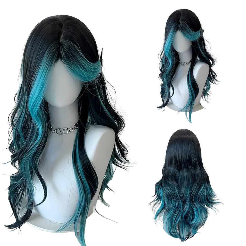 El cabello rizado sintético de estilo gótico degradado de 24 pulgadas es adecuado para mujeres, fiestas diarias, juegos de rol, pelucas resistentes al calor de Lolita