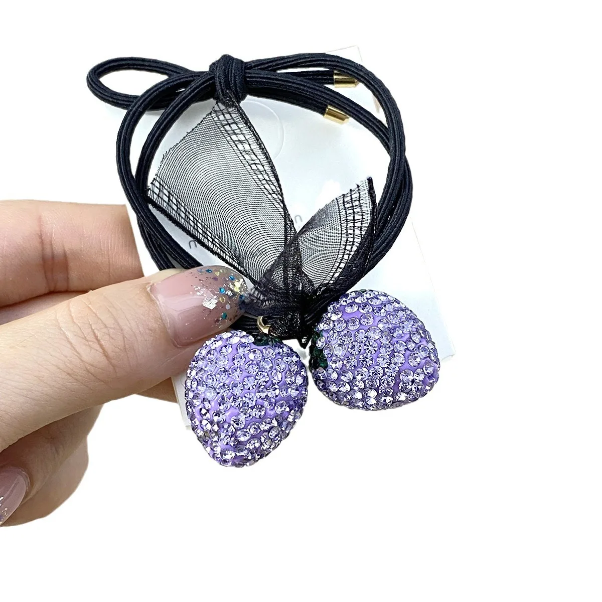 Elastic Hair Ties with Strawberry Rhinestone, Versatile and Delicate