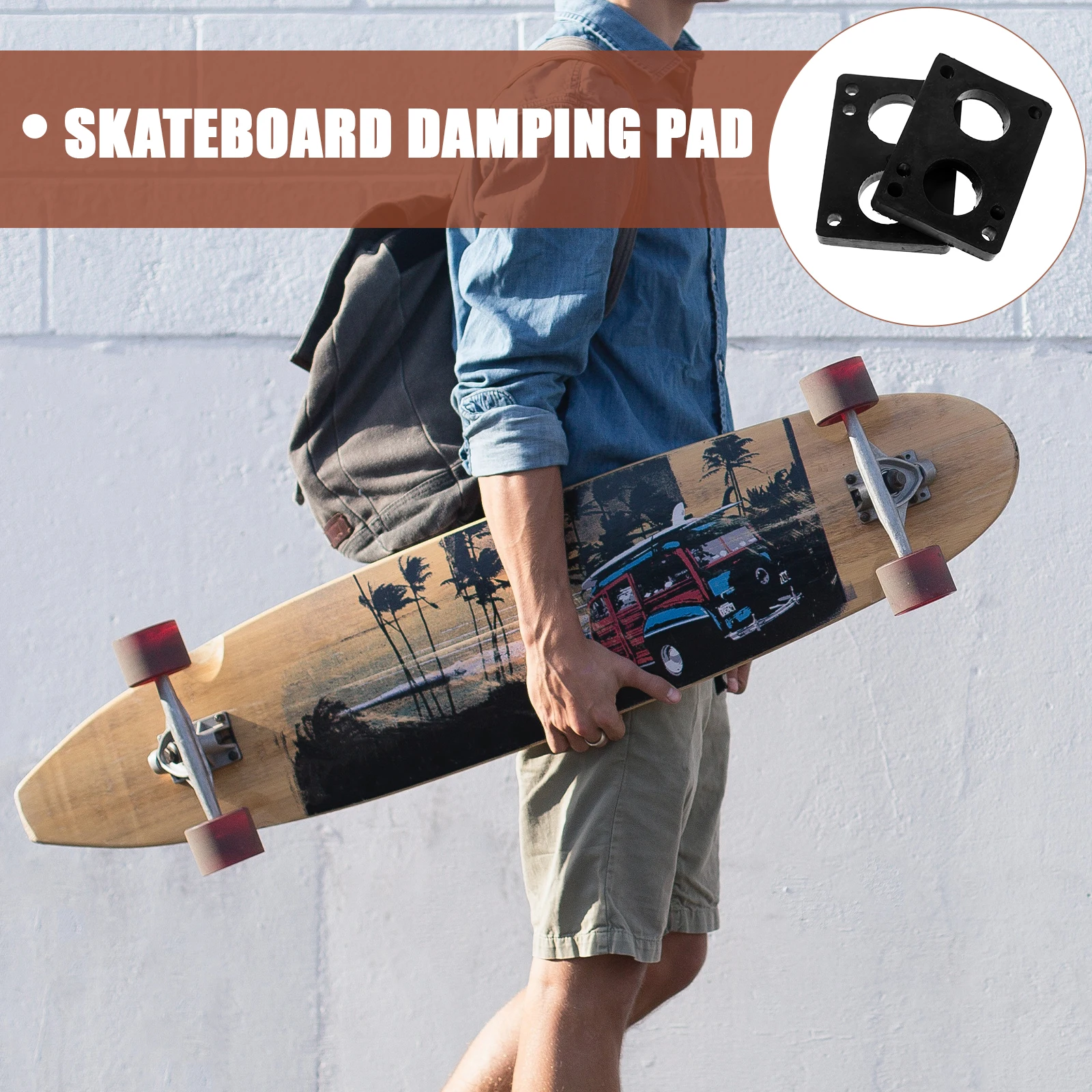 

2pcs Riser Shockproof Pads Shock Absorption Heightening Durable Pu Material Easy Install For Land Surfing Boards Longboard