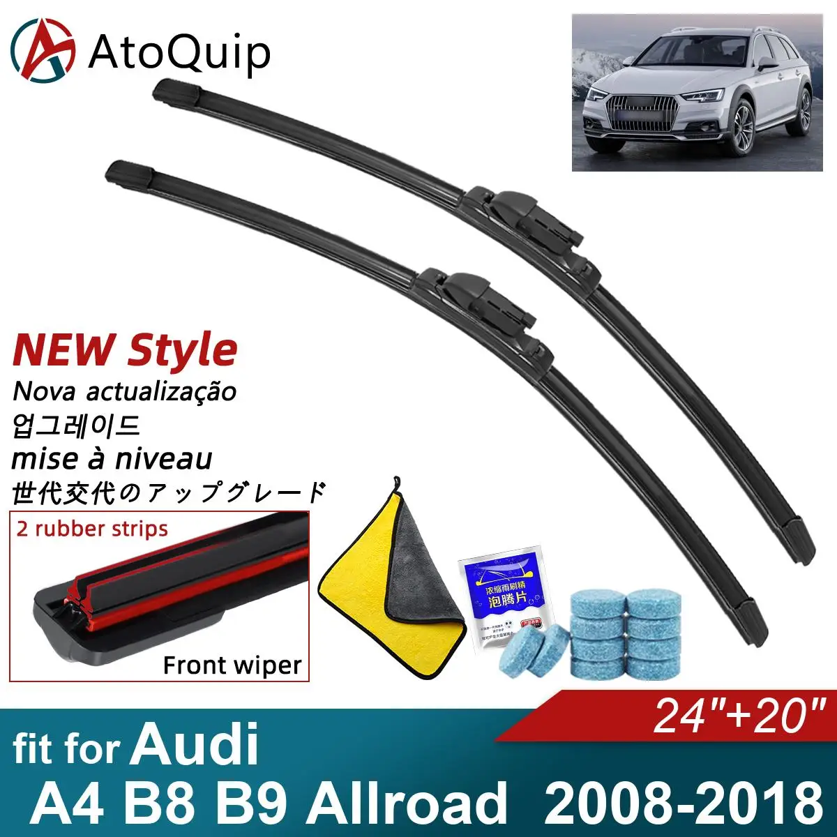 Double Rubber Car Wiper Blades for 2008-2018 Audi A4 B8 B9 Allroad 2008-2018Front Rear Windscreen Windshield Wipers Car