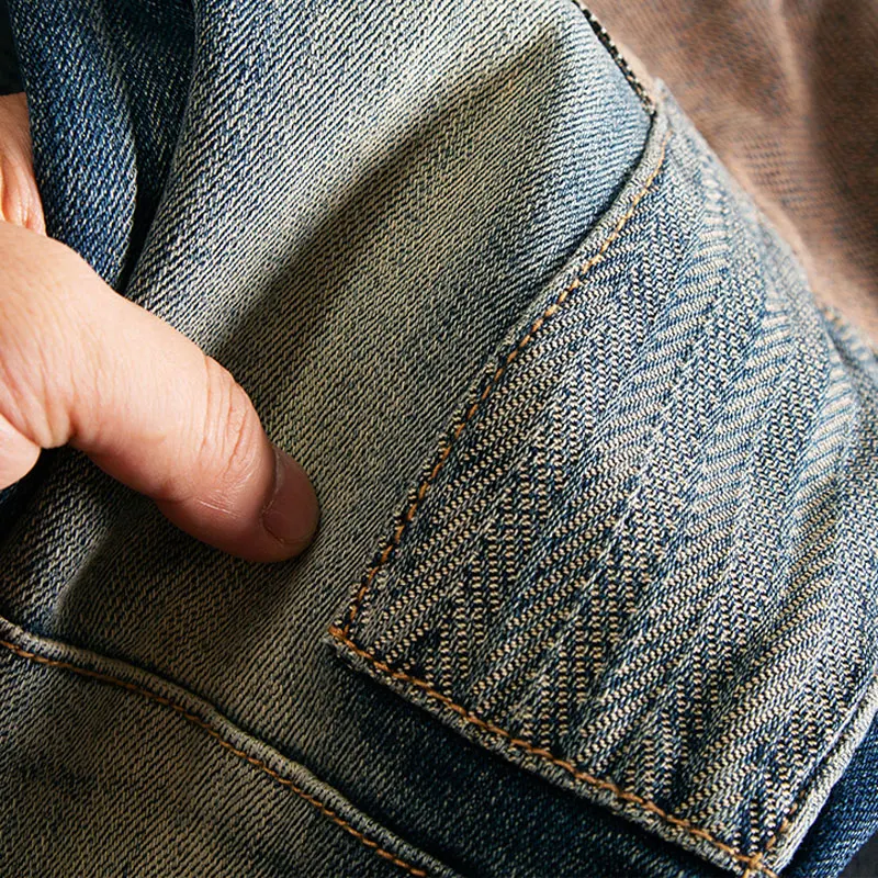 Street Designer Fashion Mannen Jeans Retro Blauw Stretch Slim Fit Patched Ripped Jeans Mannen Y2K Hip Hop Vintage Denim Broek Hombre