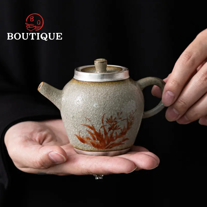 140ml Ice-cracked Glaze Orchid Teapot Kung Fu Tea Set Japanese-style Household Retro Hand-held Tea Maker Pot Kettle Drinkware