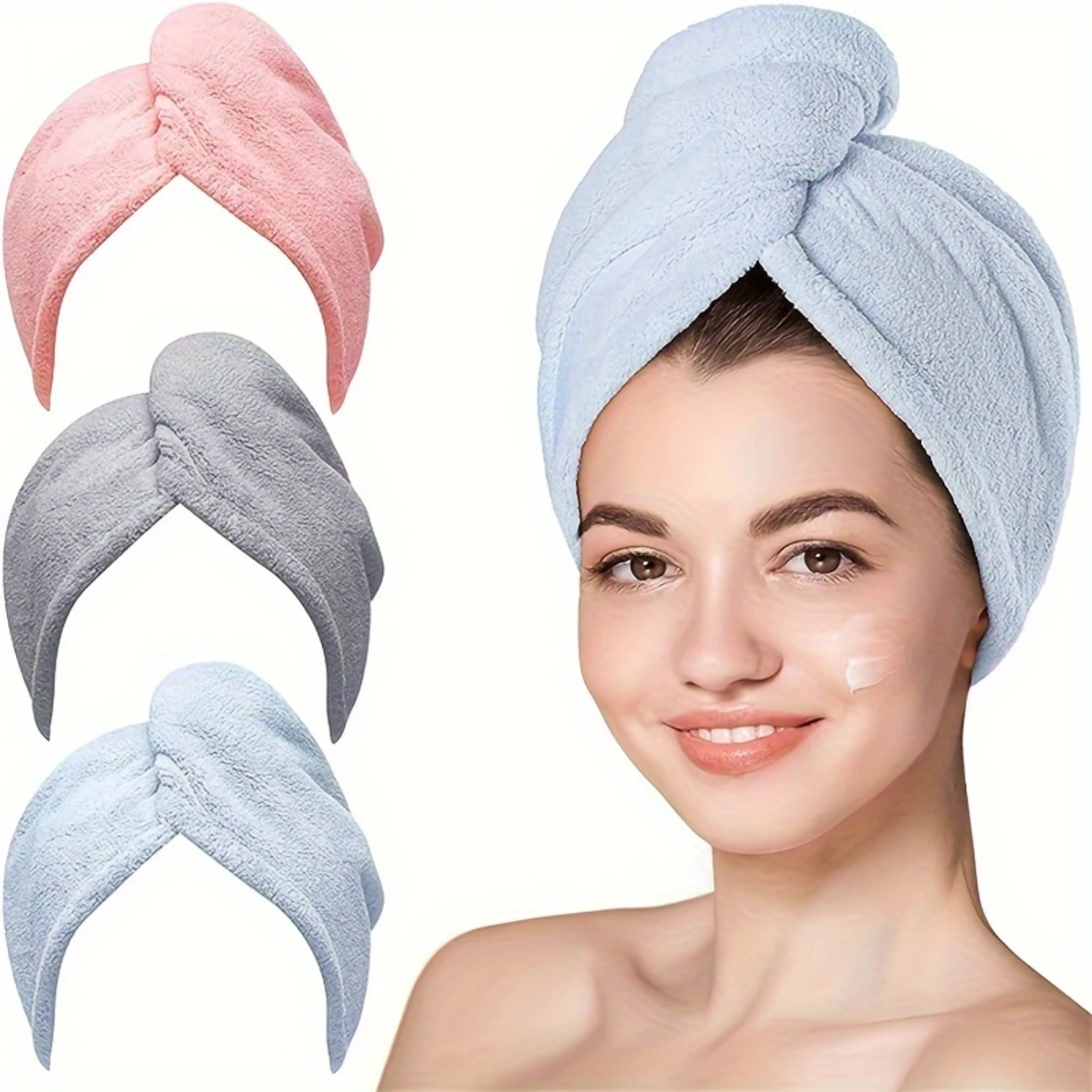 3-Pack Microfiber Hair Towels  Quick Dry Turban Wrap for Curly Hair, Anti-Frizz Ultra Fine Knit Fabric with Geometric Pattern, L