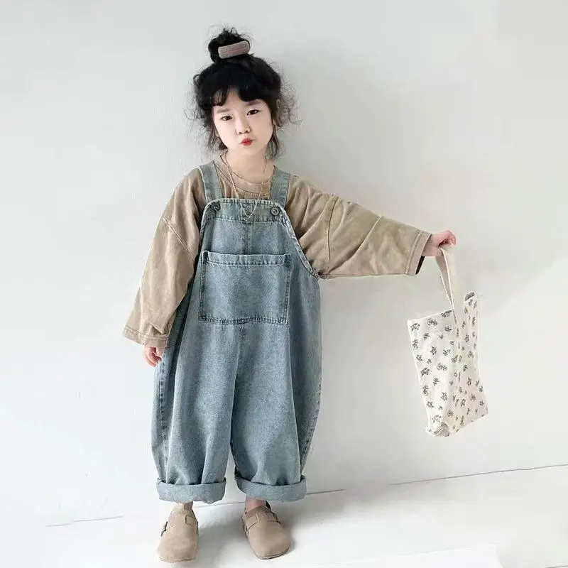 Girls' clothing pants Spring and Autumn Korean new children's baby retro nostalgic loose casual denim overalls pants