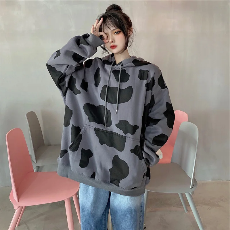 Autumn Winter Female Hoodies Cow Printed Women Sweatshirt Hoodie Long Sleeve Fashion Women\'s Hoodies Casual Lady Hooded Tops